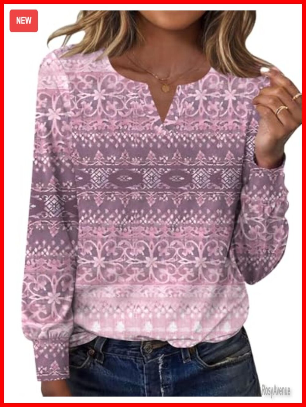 Loose Fit V-Neck Long Sleeve Tunic Top